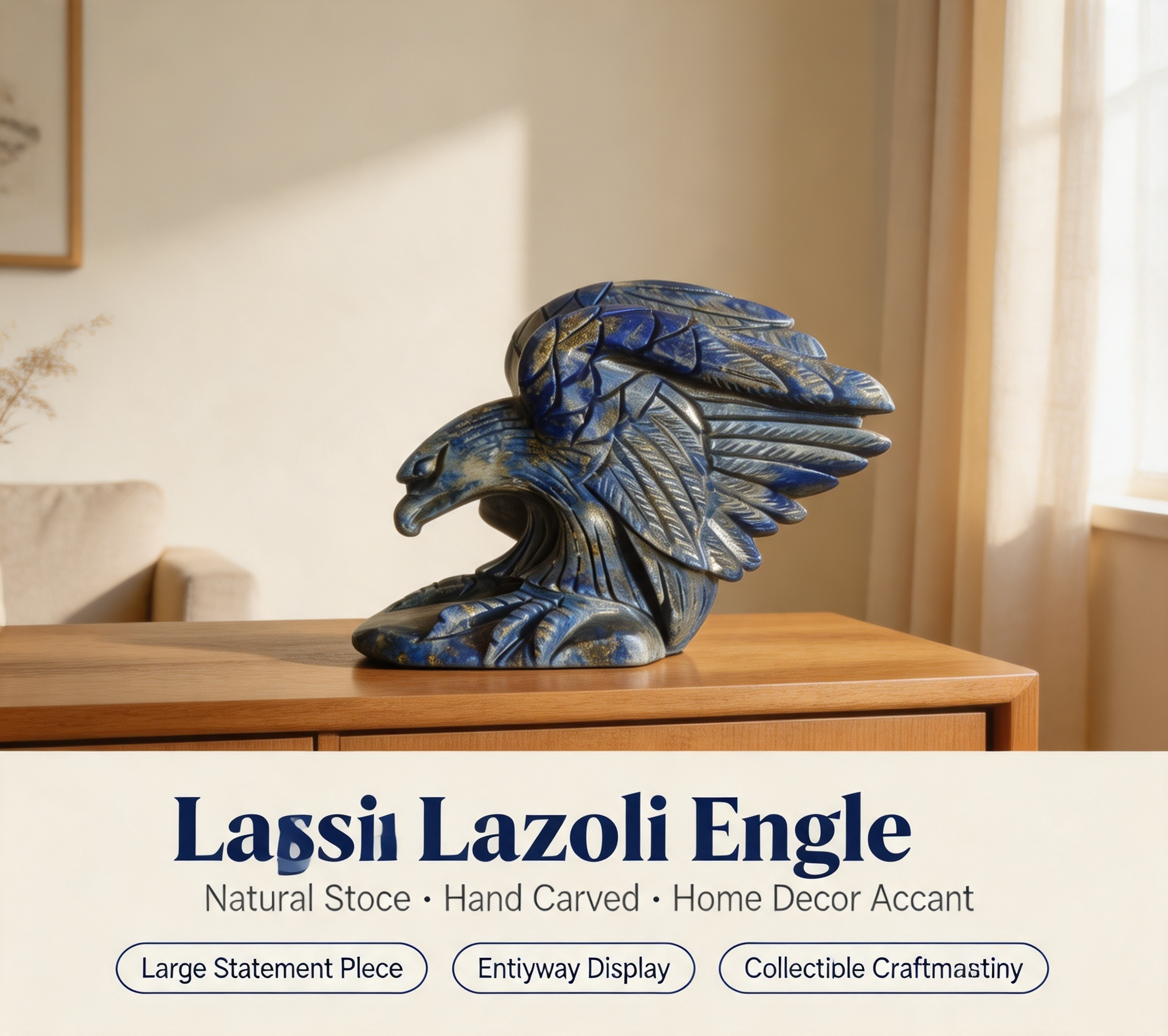 青金石老鹰电商图生成 (9) Lapis lazuli eagle hand-carved home decor festive gift for good luck and fortune - Image 1